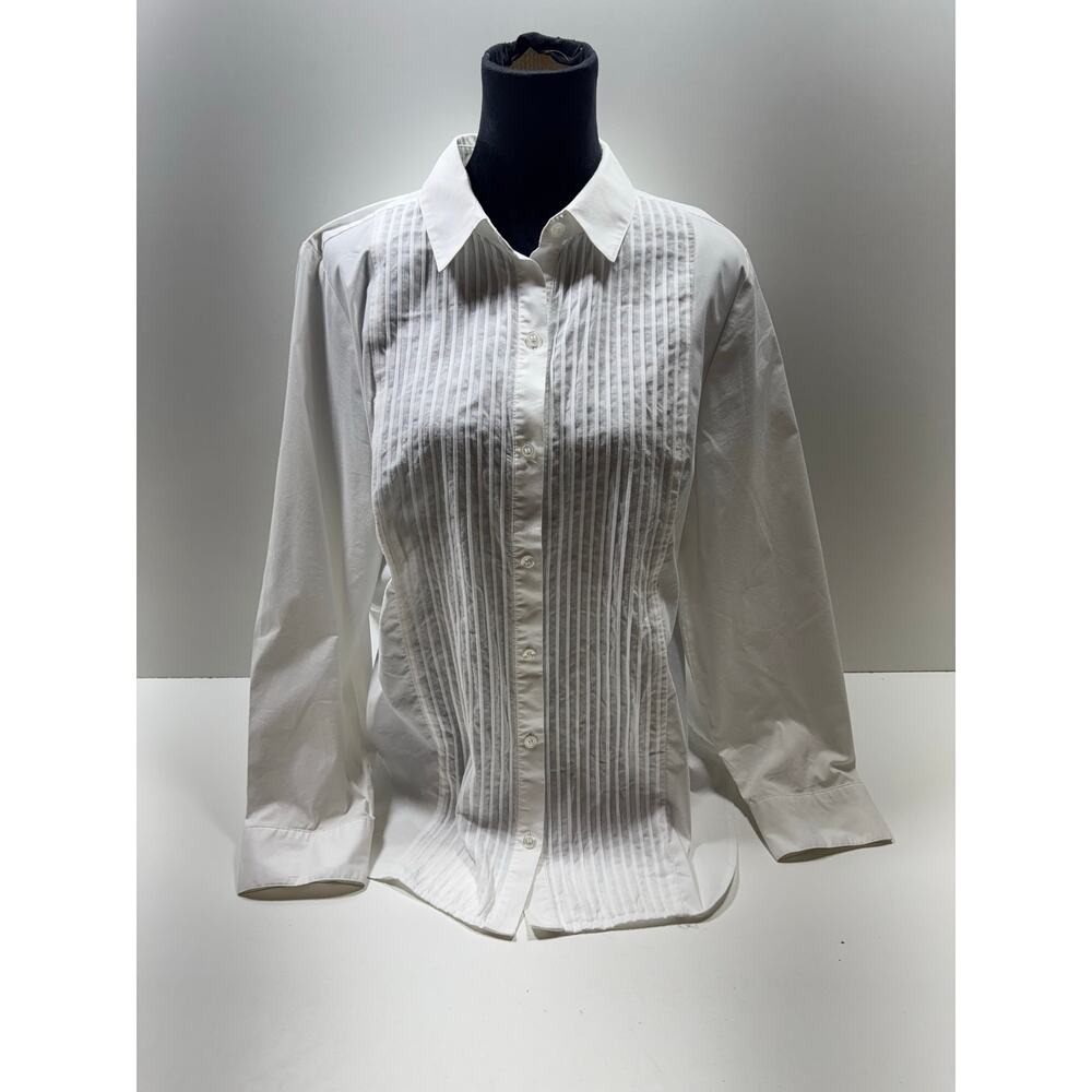 Chico’s Women’s Pleated Front Shirt Minimalist White Office Career Sz 3 (US XL)